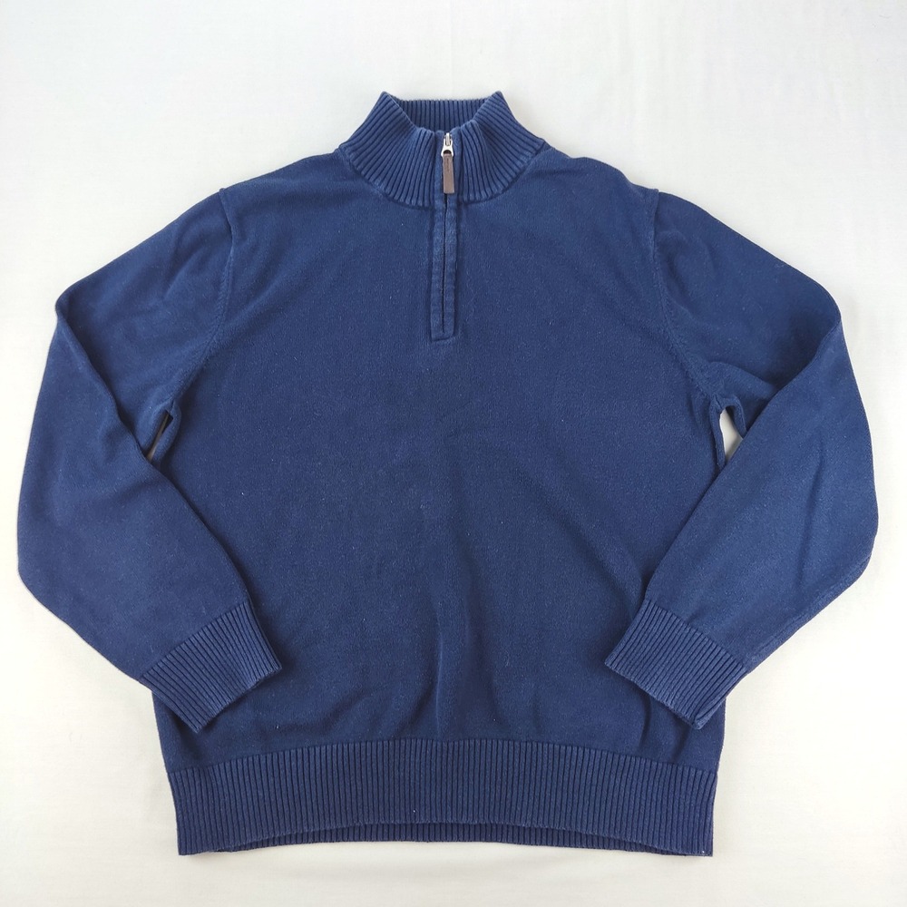 Merona Sweater Mens Large Blue Quarter Zip Pullover Mock Neck Ribbed Knit Solid